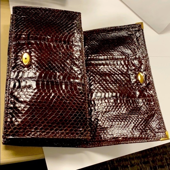 Dark Brown Snakeskin Envelope Clutch Bag Purse - Picture 11 of 13